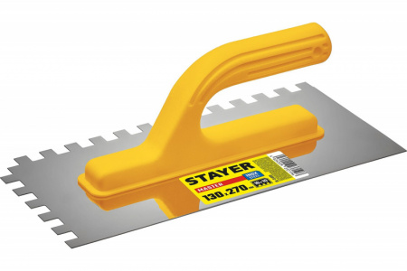 STAYER Master 130*270мм, 10*10мм гладилка штукатурная зубчатая нержавеющая с пласт ручкой 08012-10