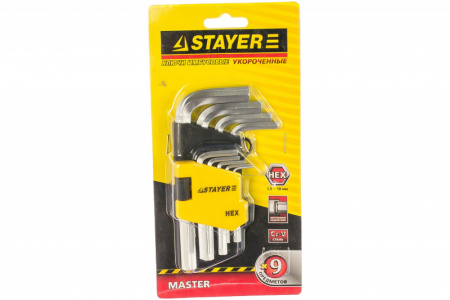 Набор STAYER MASTER: Ключи имбусовые короткие, Cr-V, сатинированное покрытие, пластиковый  (2743-Н9)