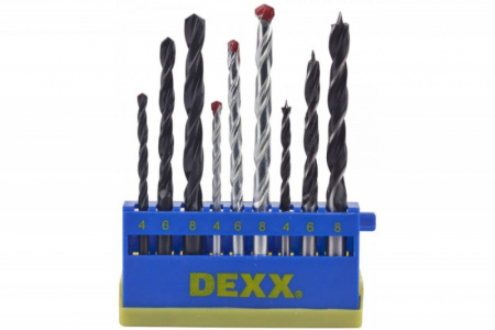 набор комбинированных сверл DEXX  дерево 4-6-8 мм, металл 4-6-8 мм, бетон 4-6-8 мм, (2970-H9)