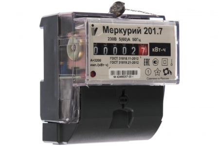 Счетчик электроэнергии однофазный однотарифный Меркурий 201.7 60/5 Т1 D 220В ОУ (201.7)